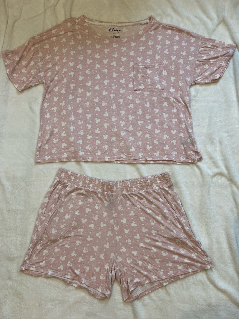 Disney Mickey & Minnie Mouse Short Sleeve & shorts pajama set - PINK - L - VGUC